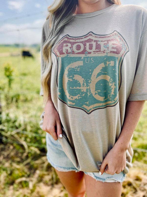 Dash Forward Wholesale - Wholesale Screen Printed T-Shirt - Women's - Route 66 Distressed Road Sign Tee3