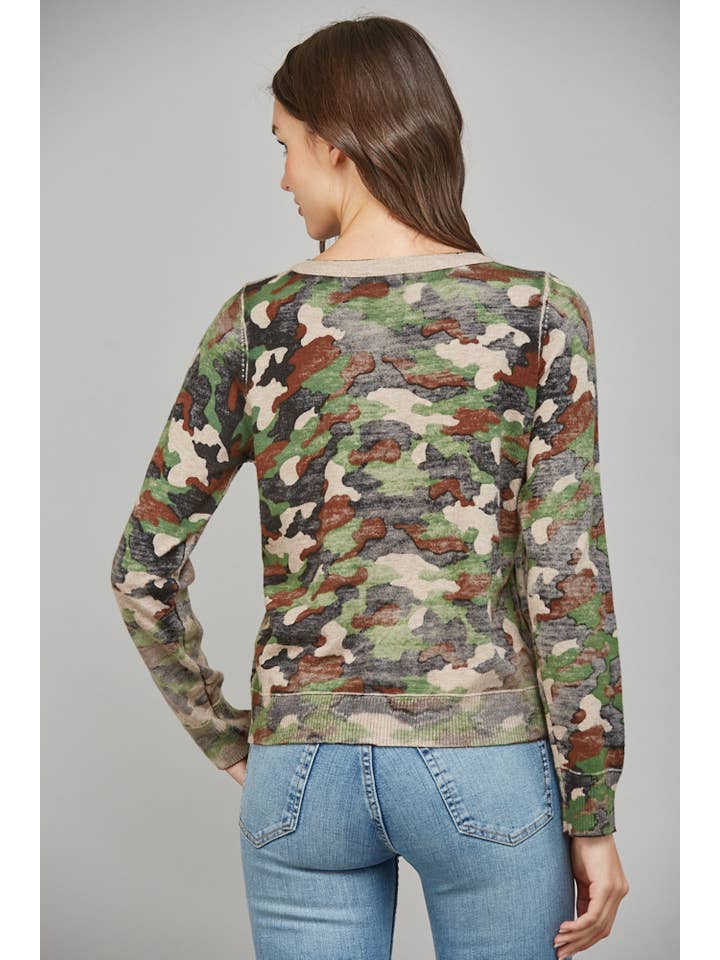 FATE - Wholesale Cardigan - Women's - CAMO PRINT FRONT BUTTON CLOSURE CARDIGAN FW155565