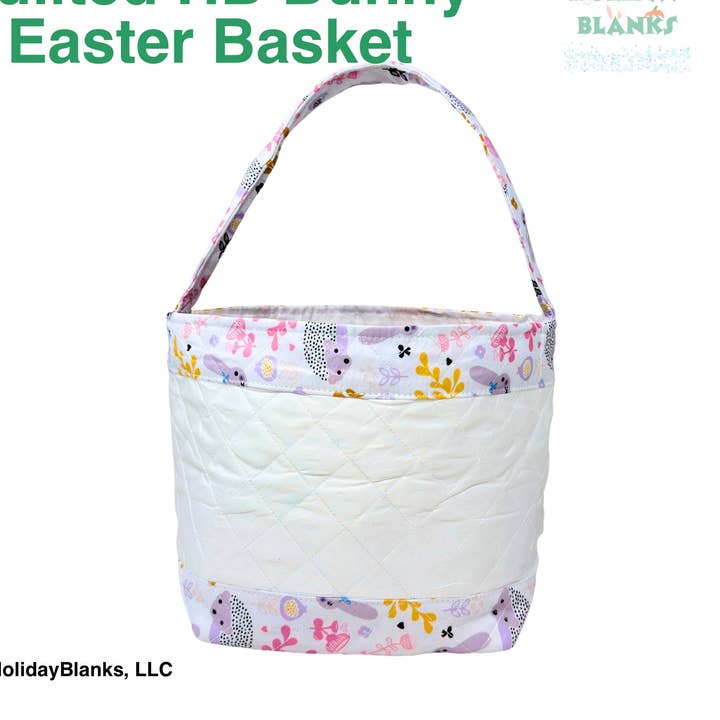 Quilted Easter basket embroidery blank with Bunny pattern for wholesale by Holiday Blanks