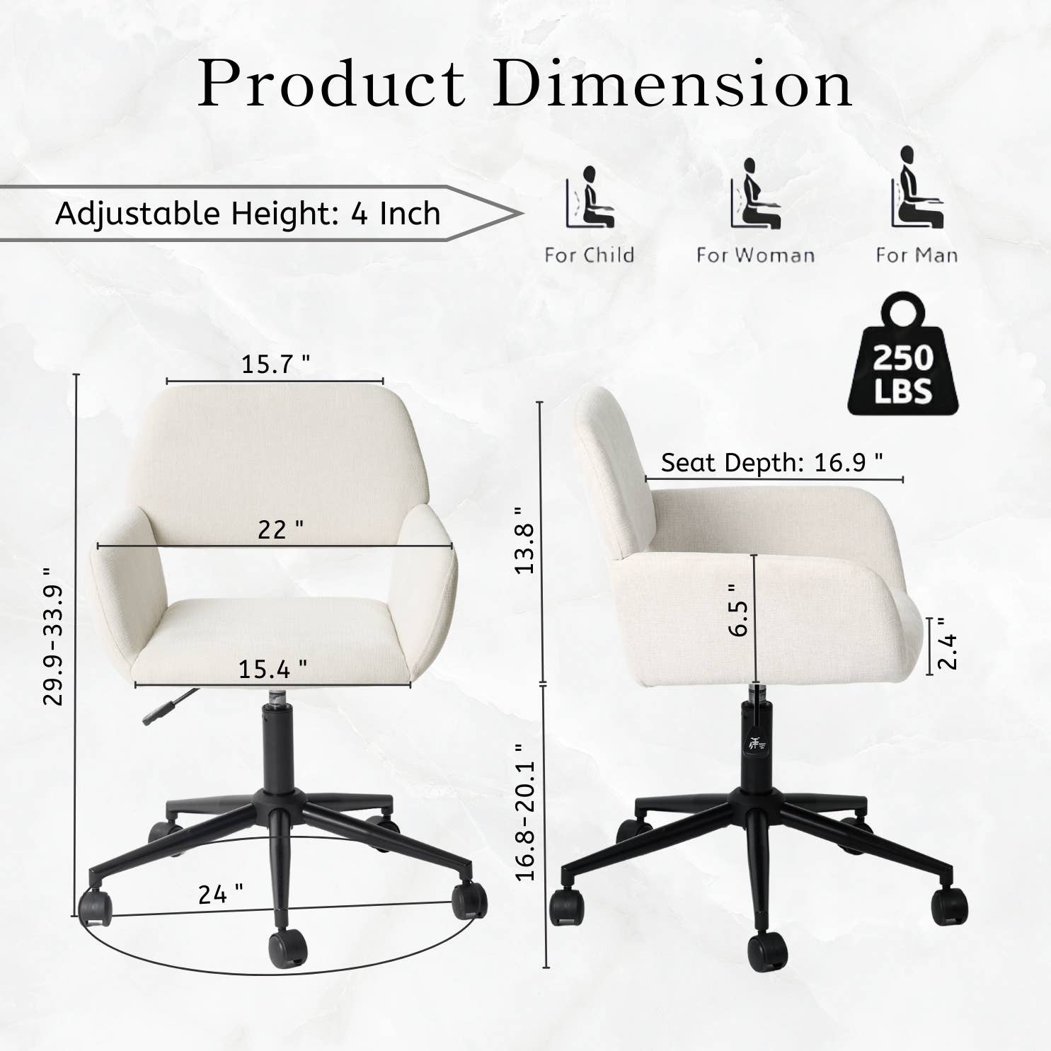 39F Inc. - Wholesale Chair - Adjustable Task Chair with Swivel Base Suede Brown/Beige6
