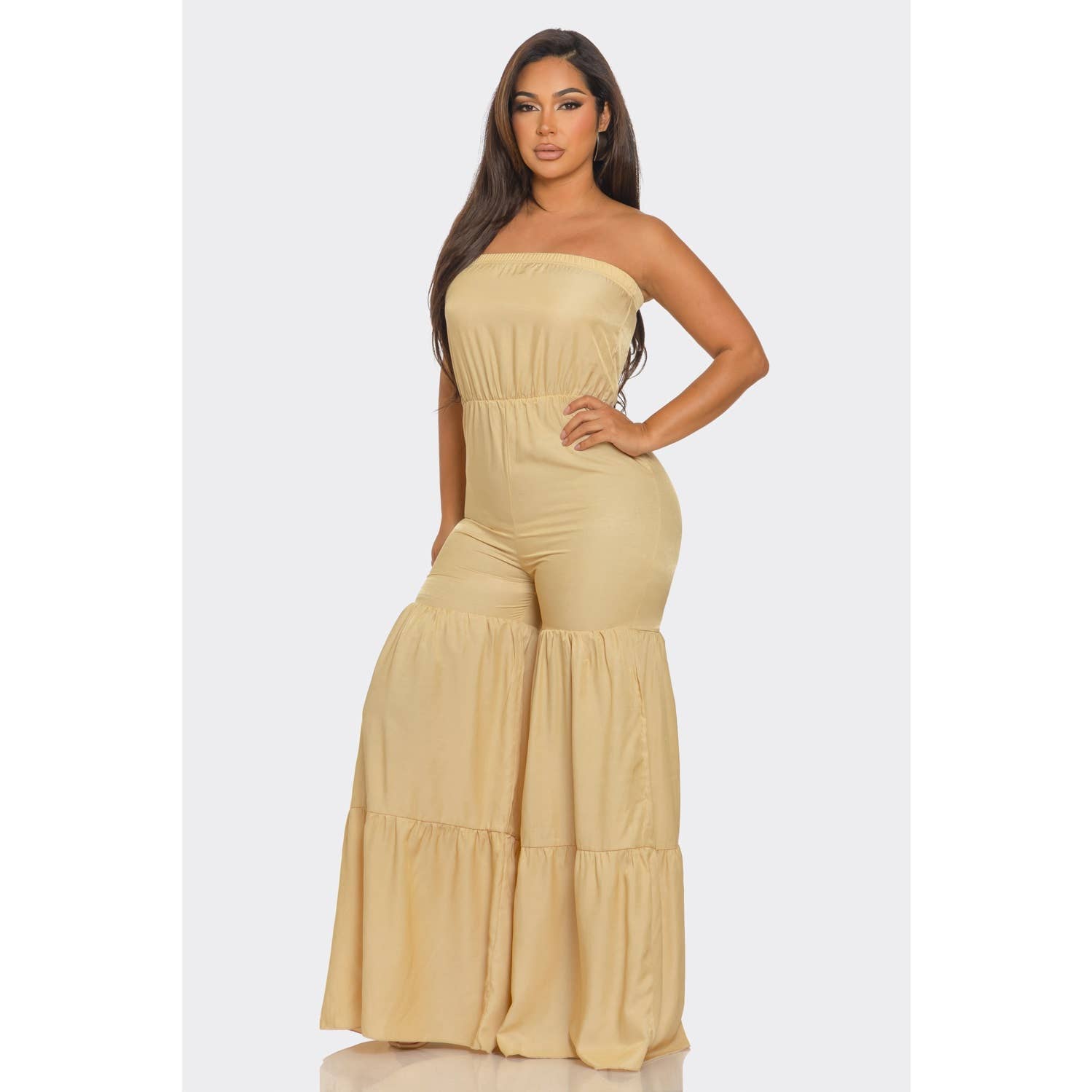 Style Up - Wholesale Jumpsuit - Women's - TIERED WIDE LEG TUBE JUMPSUIT4