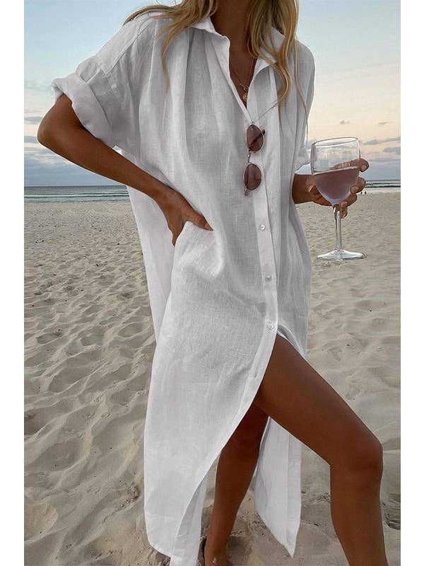 HIDDENBRAND - Wholesale Swim Cover Up - Women's - basic maxi coverup shirt dress