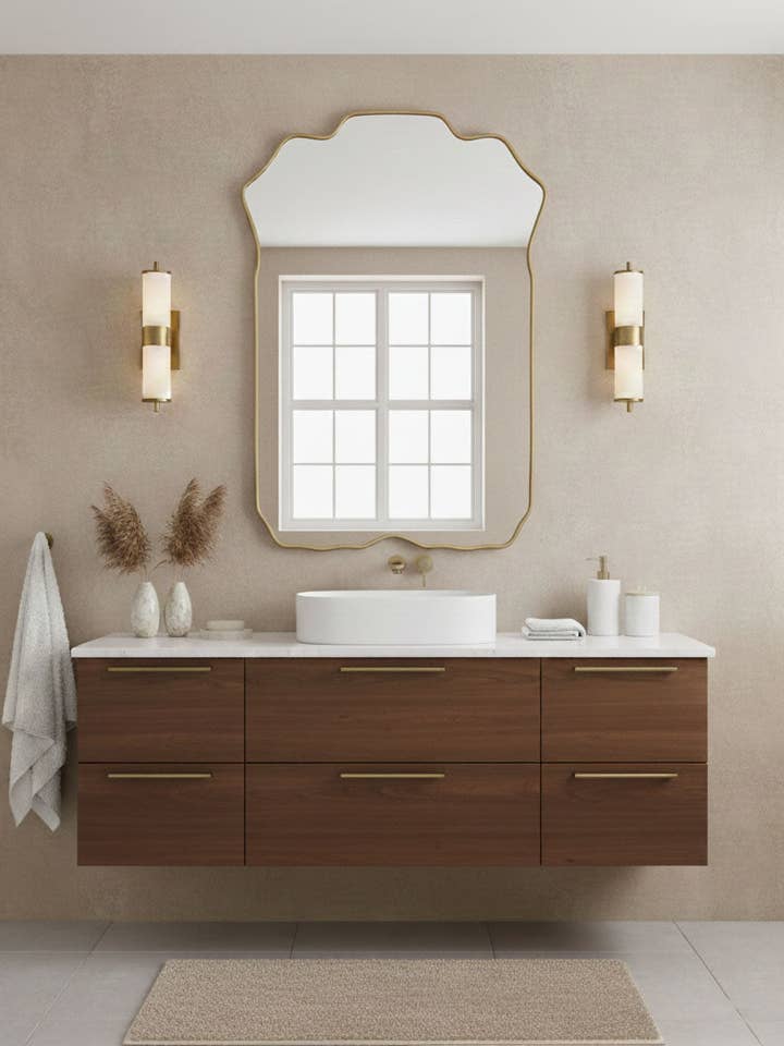 Specchio Rettangolare in Ottone – Specchio da Toeletta Artigianale con Bordo Scallopato per la vendita all'ingrosso da parte di Palmeraies