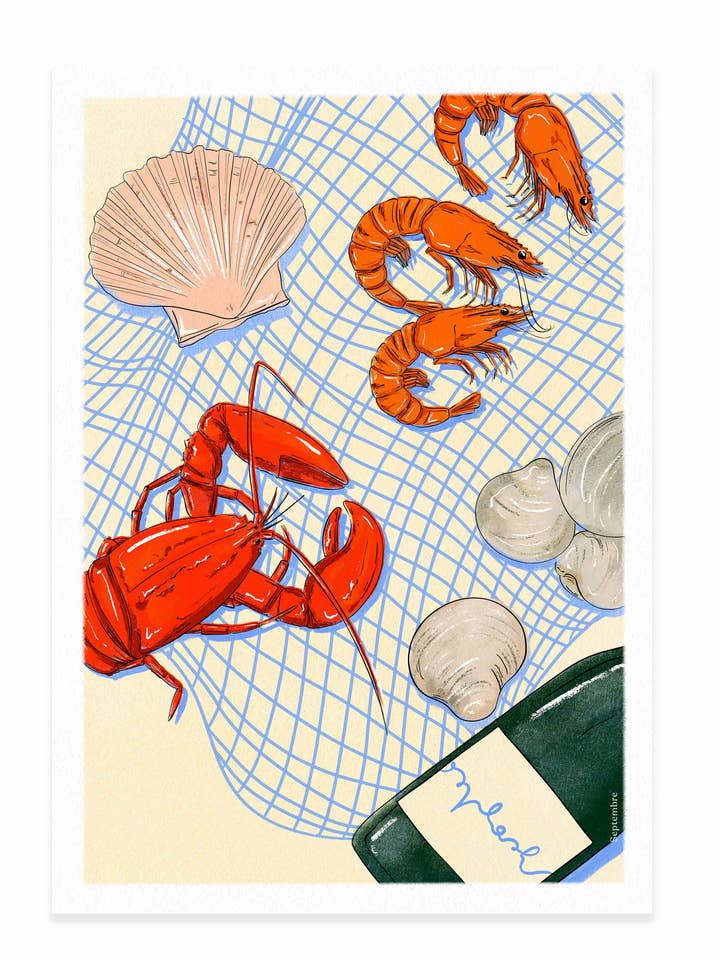 Wein- und Krustentier-Paarungen anzeigen für den Großhandel von Septembre Papeterie