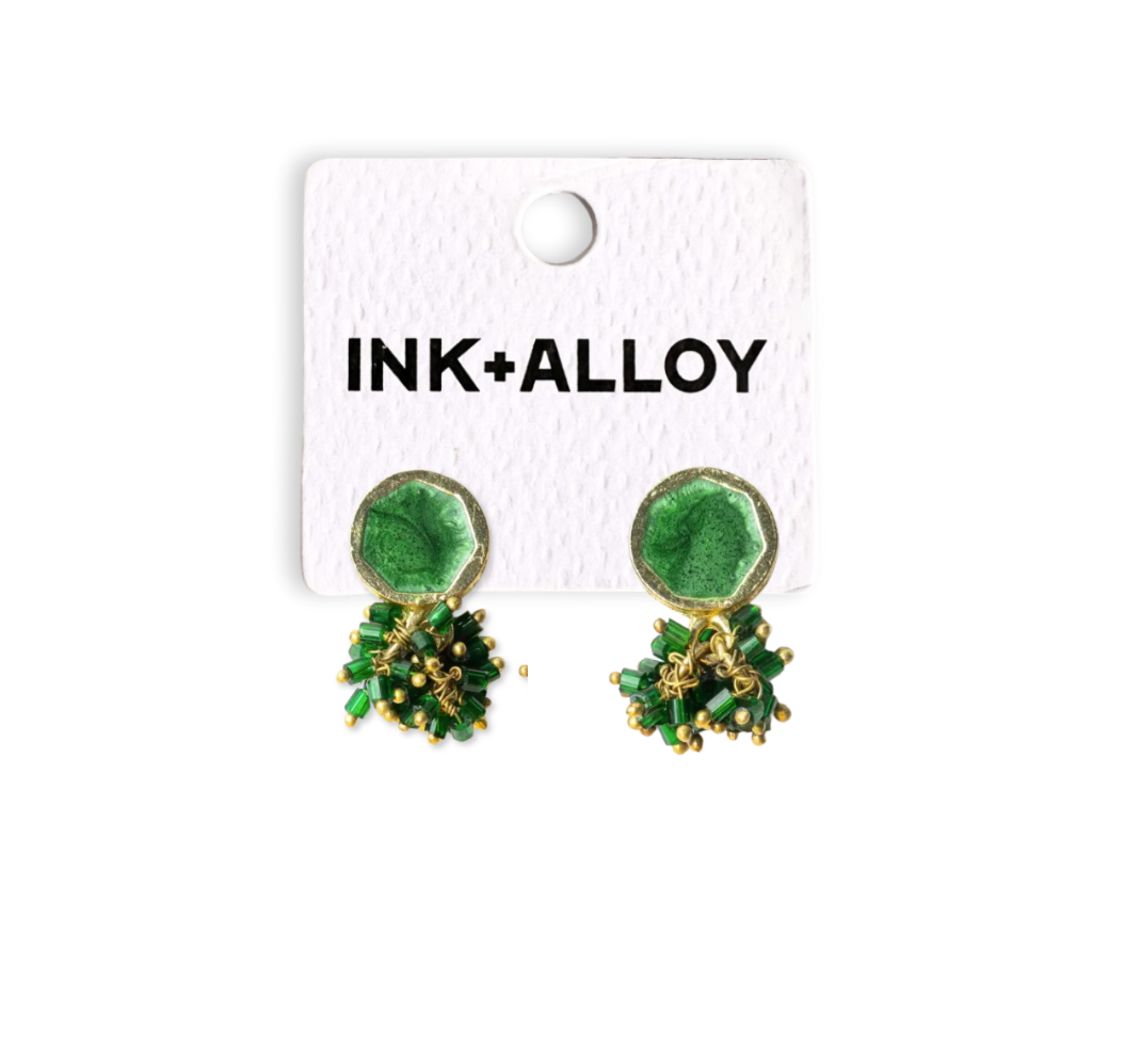 INK + ALLOY - Wholesale Dangle Earrings - Kimberly Enamel Earring Leaf Green2