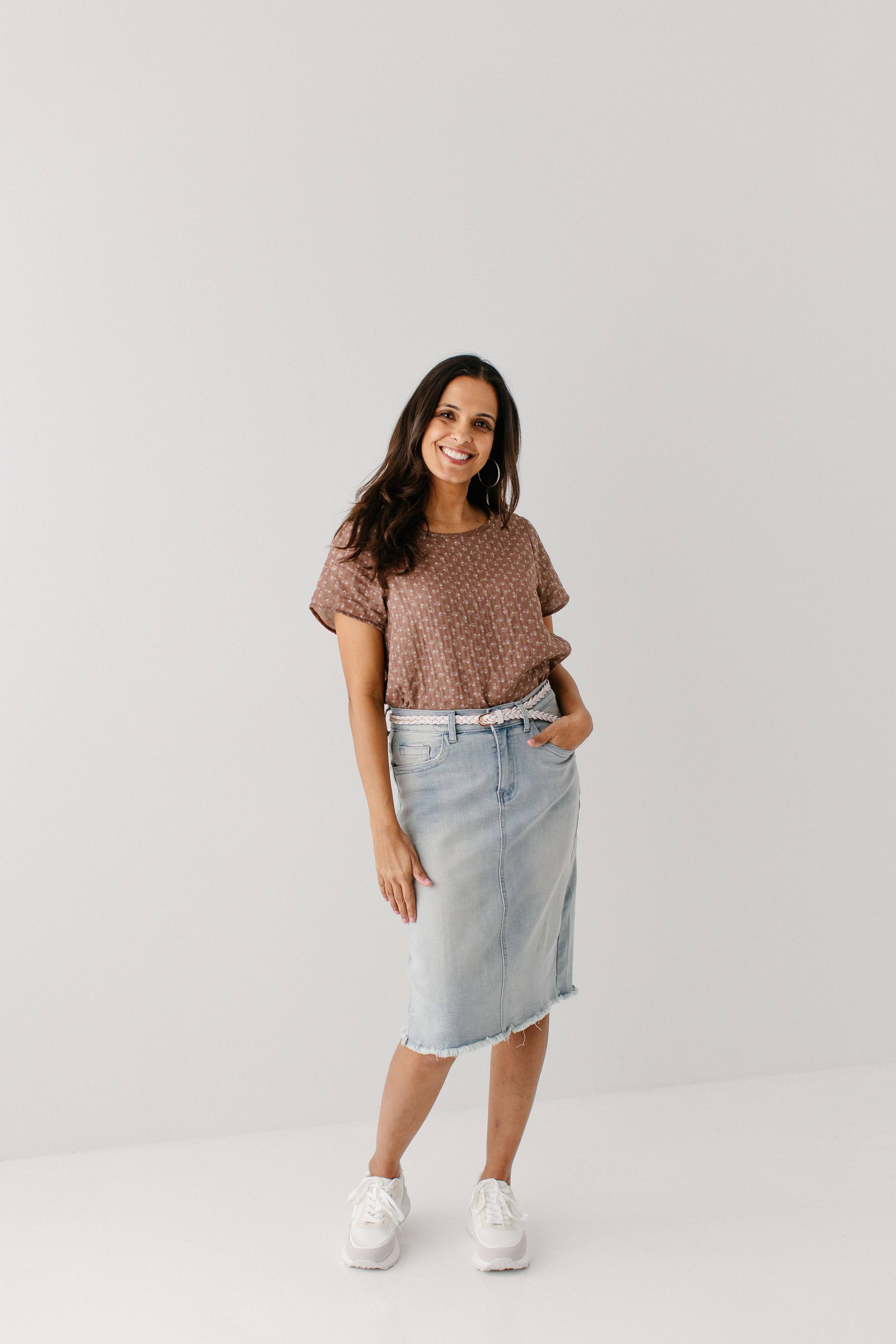 The Main Street Exchange - Wholesale Skirt - Women's - 'Lily' Stretch Denim Knee Length Skirt7