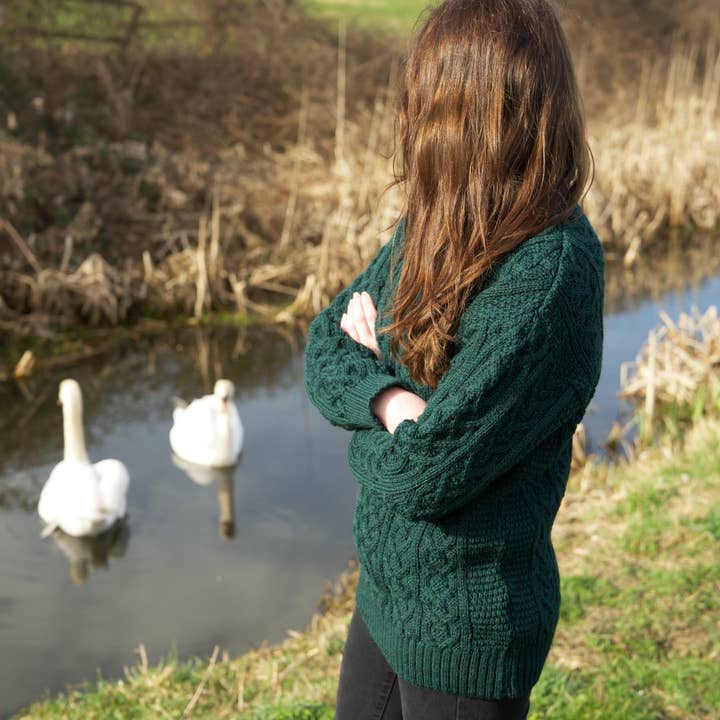 Mars Knitwear - Wholesale Knit Sweater - Unisex - British Wool Aran Cable Jumper - Pine