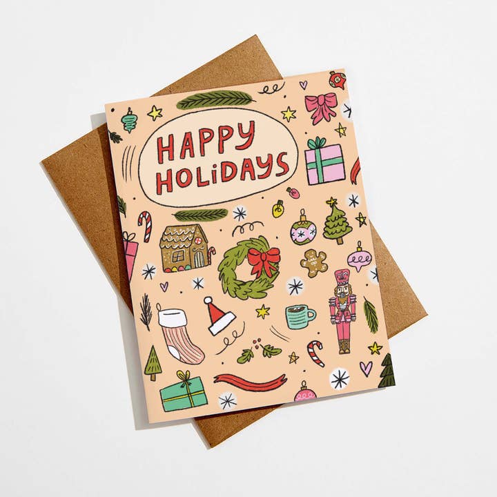 Happy Holidays Illustrated Card for wholesale by Aviate Press