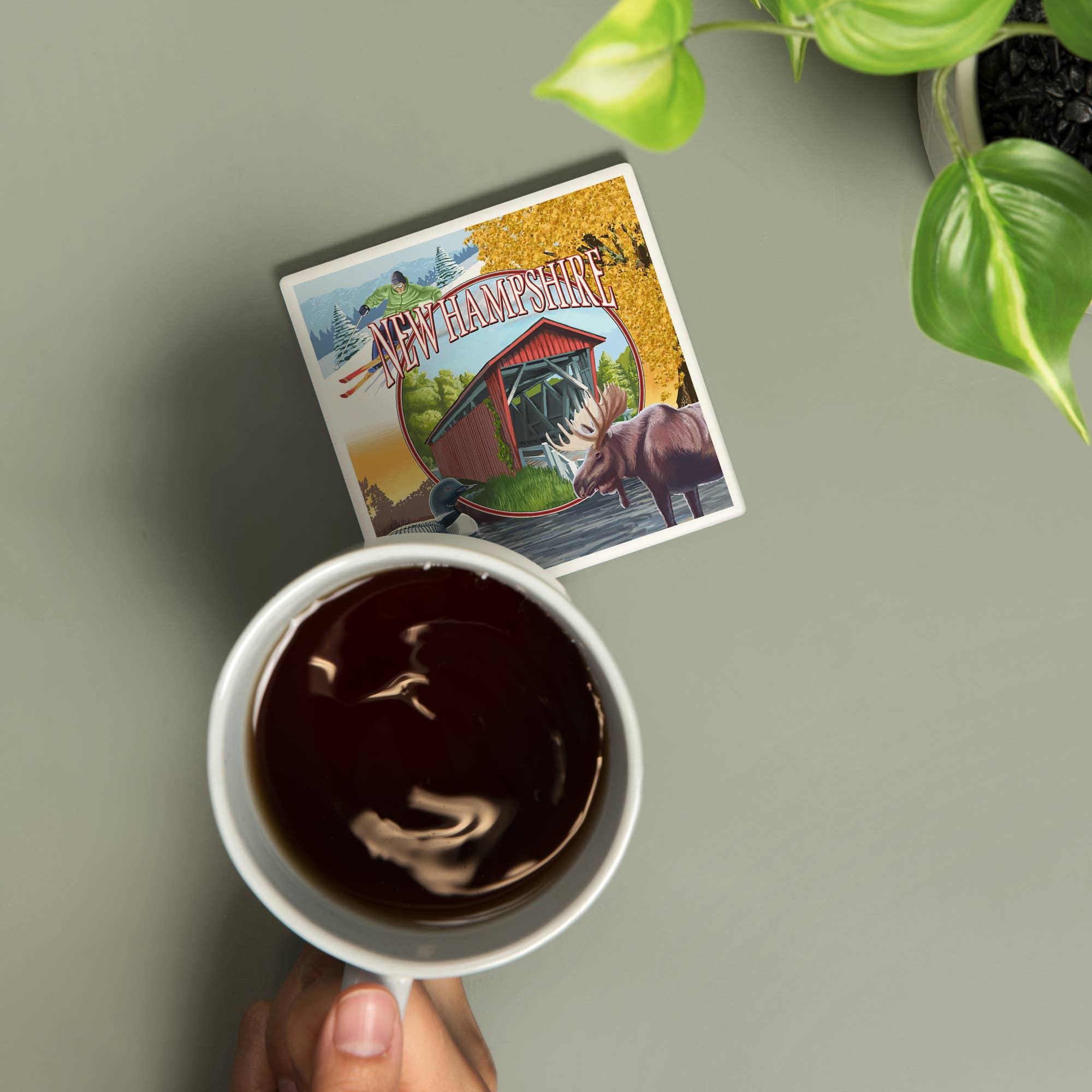 Lantern Press – wholesale Coasters – CERAMIC COASTER New Hampshire, Montage Covered Bridge1