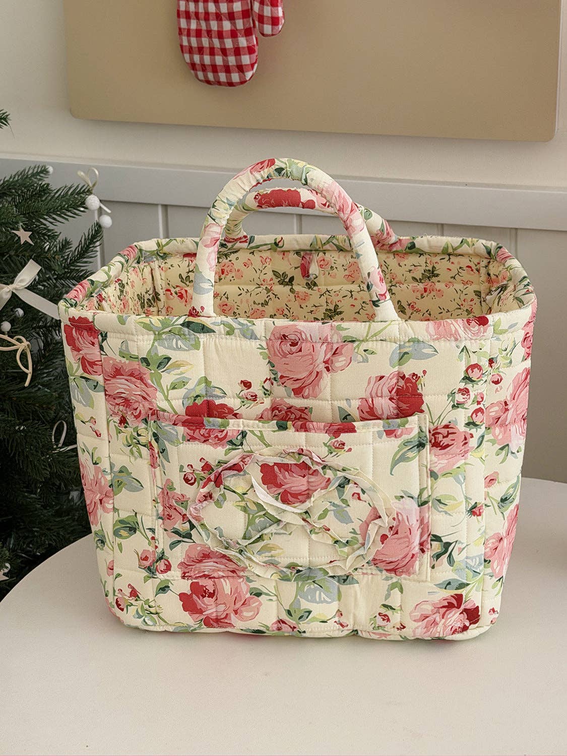Tickled Teal - Wholesale Storage Bin - Quilted Floral Soft Side Storage Tote5