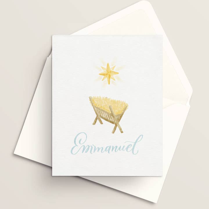Vivi Furlong - Wholesale Christmas Card - Manger and star in watercolor Christmas greeting card | Christian greeting card | Hand-made greeting card | Holiday greeting card | Christmas cards | Christmas 2025 | Faith-based