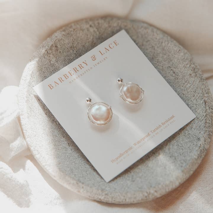 Barberry & Lace Handmade Jewelry - Wholesale Dangle Earrings - Pearl Halo Earrings | 14k Gold Fill & Sterling Silver3