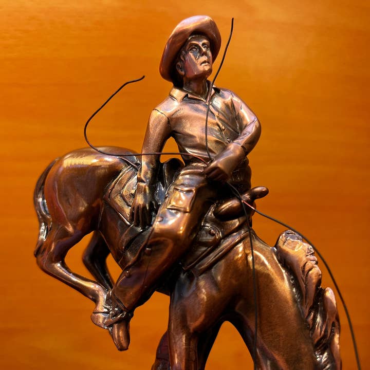 KSR Designs - Wholesale Sculpture - Bronze Finish Small Cowboy on Horse Sculpture, 6.50"H x 4"W5