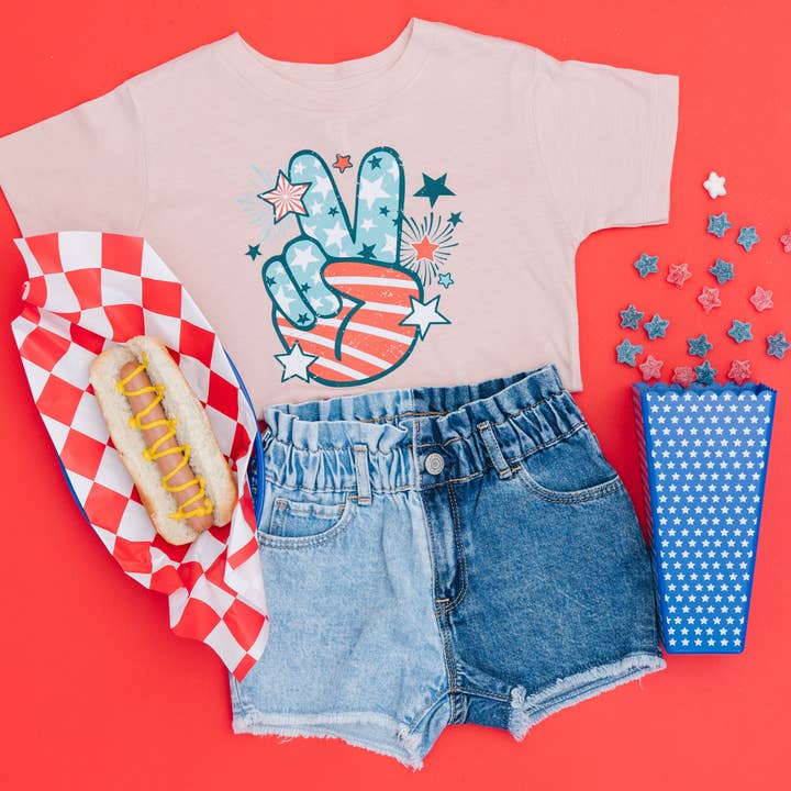 Benny & Ray Apparel - Wholesale Screen Printed T-Shirt - Kids - Peace Sign Patriotic 4th of July Shirt for Kids and Toddlers6