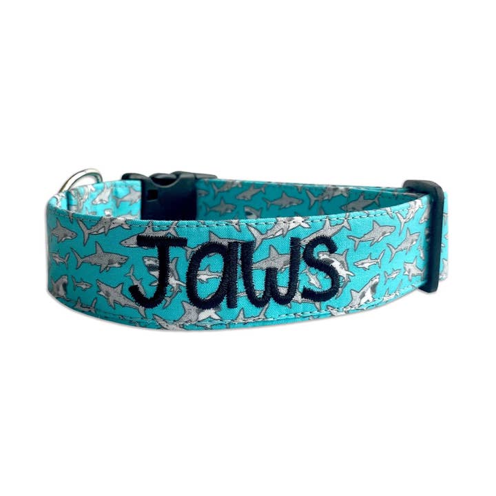 Aqua Shark Dog Collar by Duke & Fox® for wholesale by Duke & Fox