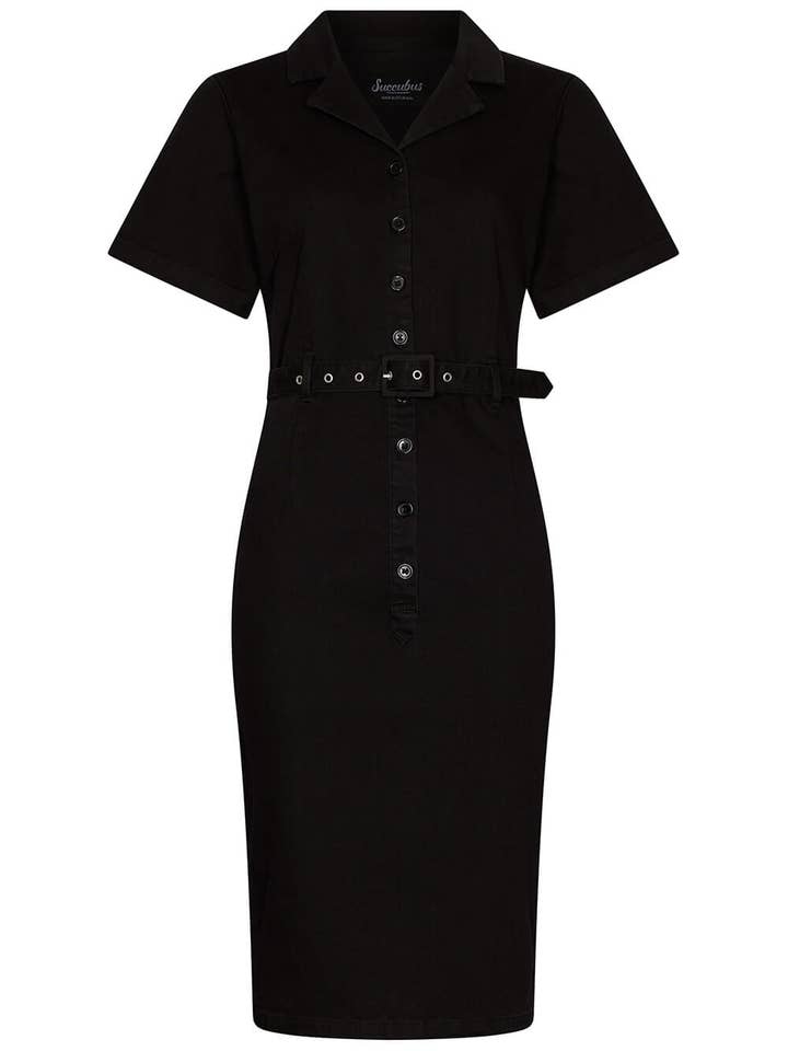 Vestido lápiz de mezclilla rubí Succubus negro para venta al por mayor de Succubus