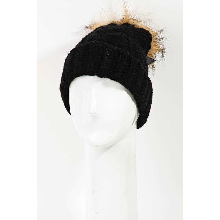 Collections by Fame Accessories - Wholesale Beanie - Women's - Soft Cable Knit Pom Beanie1