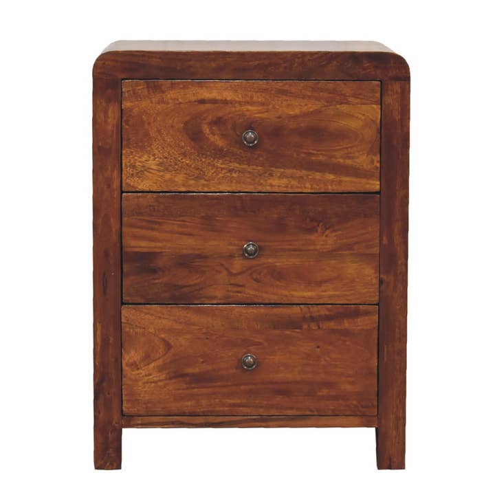 24" Chestnut Solid Wood Three Drawer Nightstand for wholesale by HomeRoots