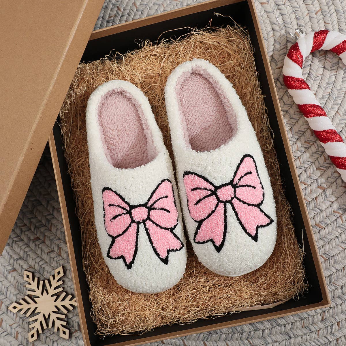 White CUTE PINK BOW COTTON SLIPPERS_CWSHS0969 for wholesale on Faire2