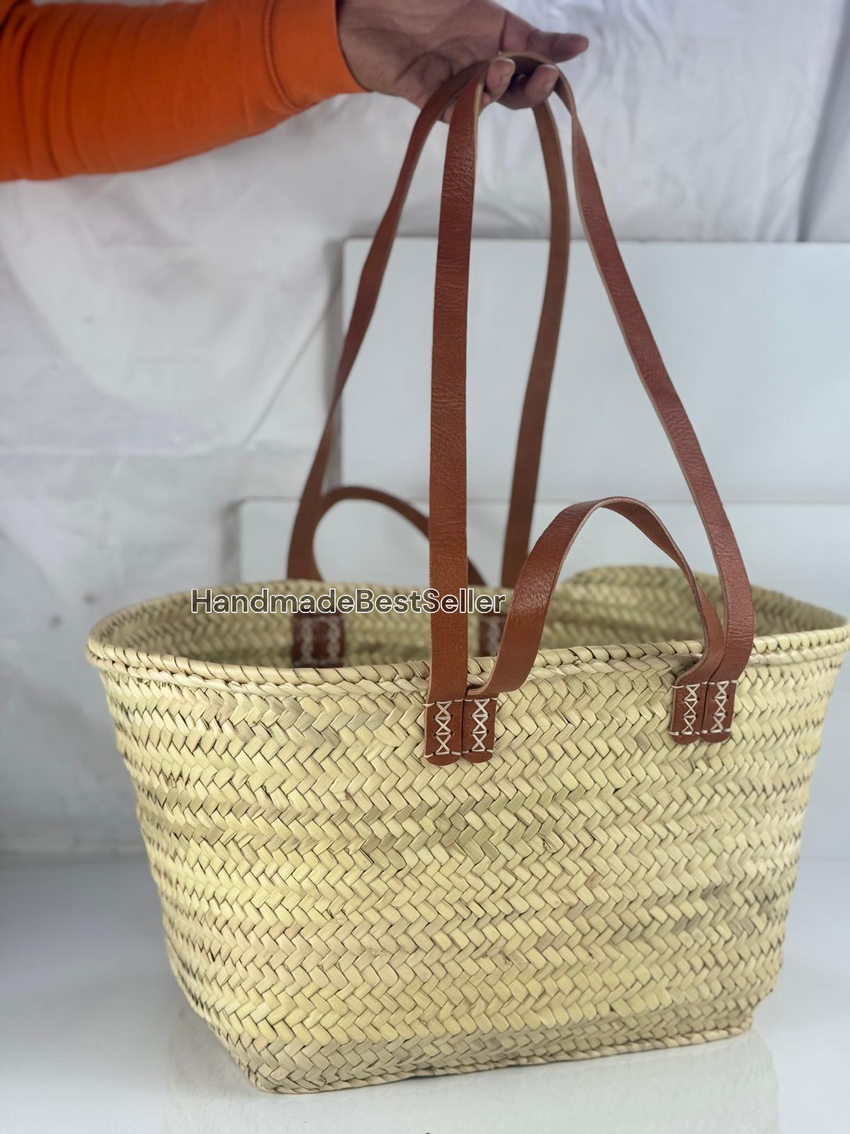 HandmadeBestSeller - Wholesale Basket - Handmade Square Straw Basket with Leather Handles17