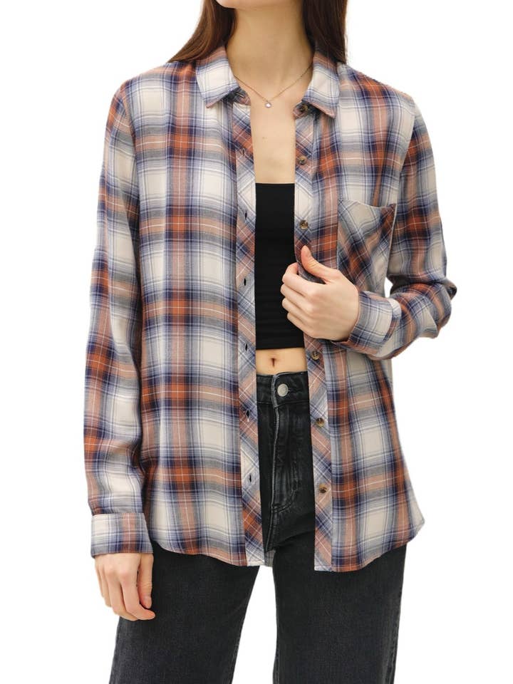 Camisa de Manga Larga con Botones de Cuadros Robertson para venta al por mayor de Vanilla Monkey