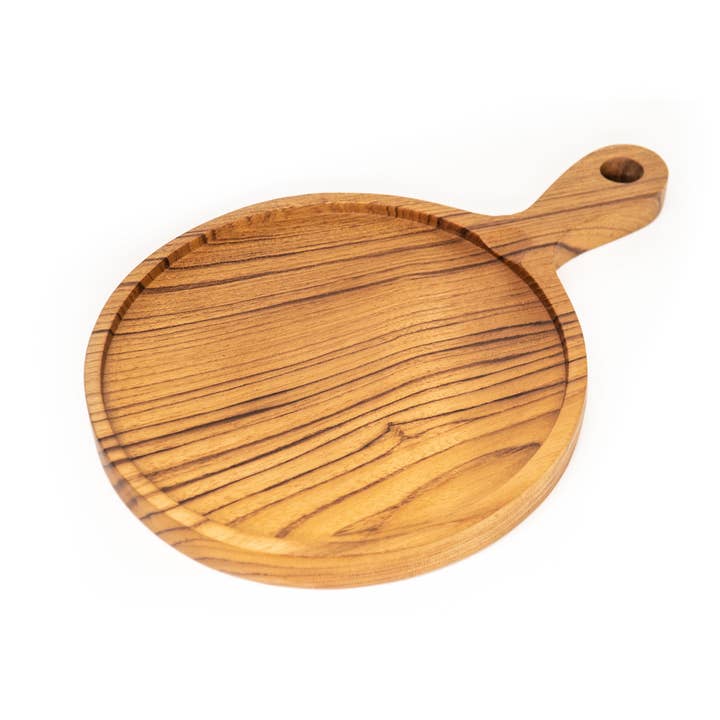 Rainforest Bowls - Wholesale Pizza Board - 8 Inch Teak Wood Pizza Board with Handle & Rim
