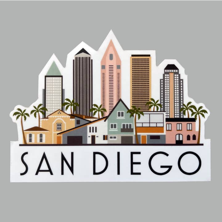 MooMo Studio - Wholesale Sticker - San Diego California Skyline Graphic Waterproof Sticker | Water Bottle Sticker | Computer Car Vinyl Sticerker
