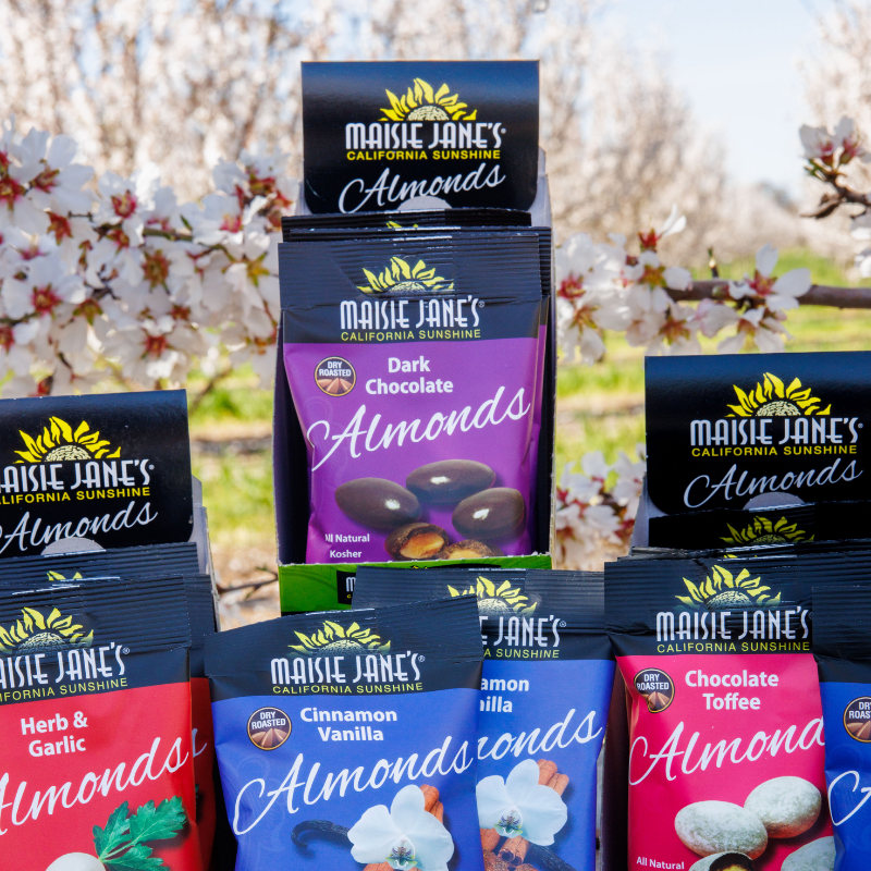 Maisie Jane’s - Wholesale Chocolate Covered Sweets - Dark Chocolate Almonds, Snack Packs, (36ct, 6/6POS) 1.7 oz.3