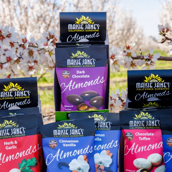 Maisie Jane’s - Wholesale Chocolate Covered Sweets - Dark Chocolate Almonds, Snack Packs, (36ct, 6/6POS) 1.7 oz.3