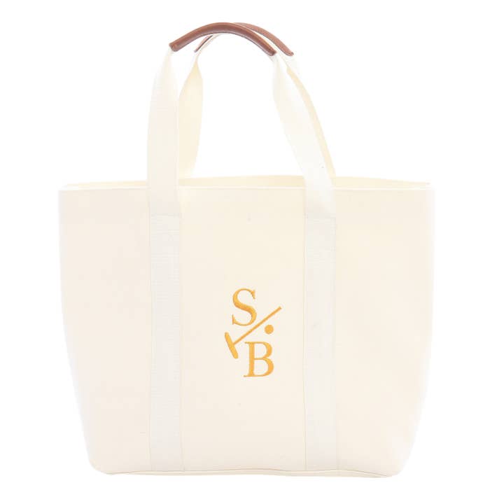Cotton Canvas White Embroidered Tote for wholesale by Stick & Ball