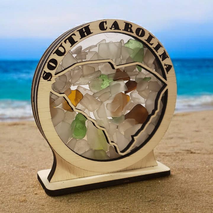 Présentoir en boîte vitrine pour verre de mer rond de Caroline du Sud, moyen pour la vente par Sea Glass Displays