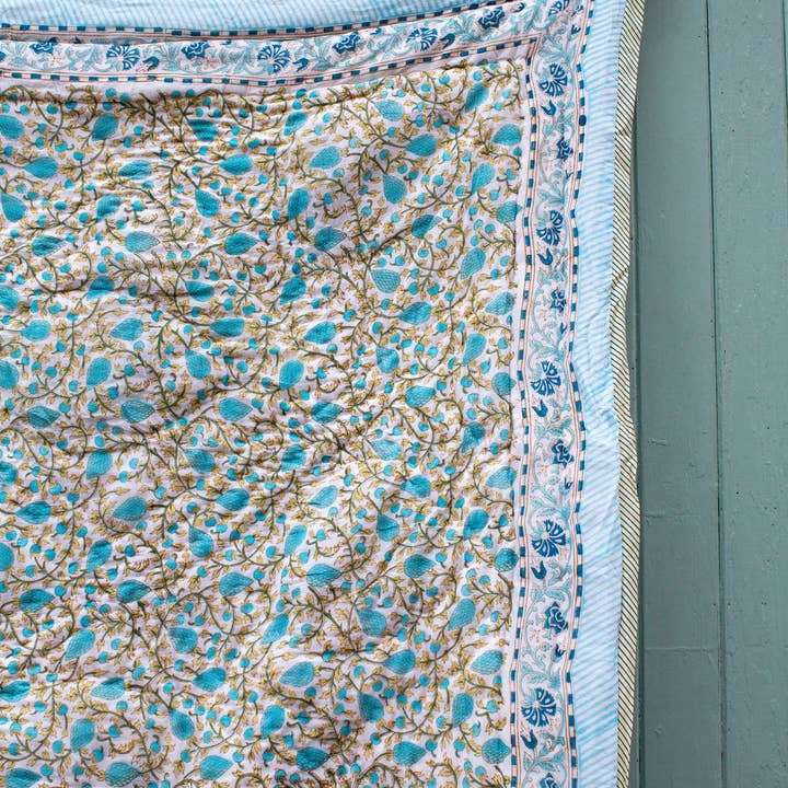 The India Shop – wholesale Quilt – Print Block Padded Quilt - Tidcombe