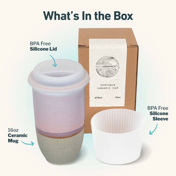 Nova Ceramics Travel Mugs - Wholesale Coffee Mug - Horizon Ceramic Travel Mug – 16oz with Lid & Sleeve1