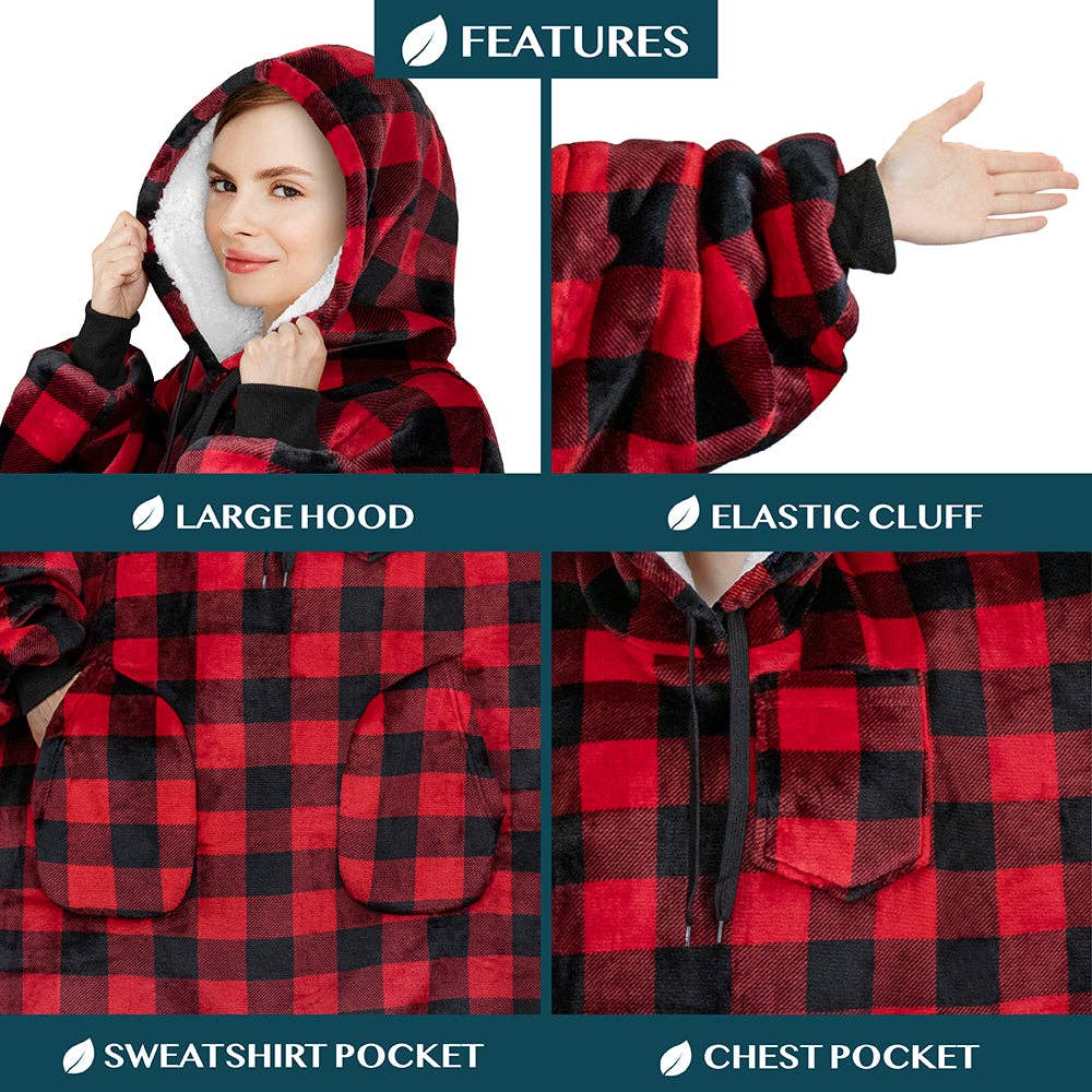 Pavilia - Wholesale Hoodie - Women's - Chest Pocket Sherpa Hoodie Blanket - Patch Pocket (Regular / Long)97