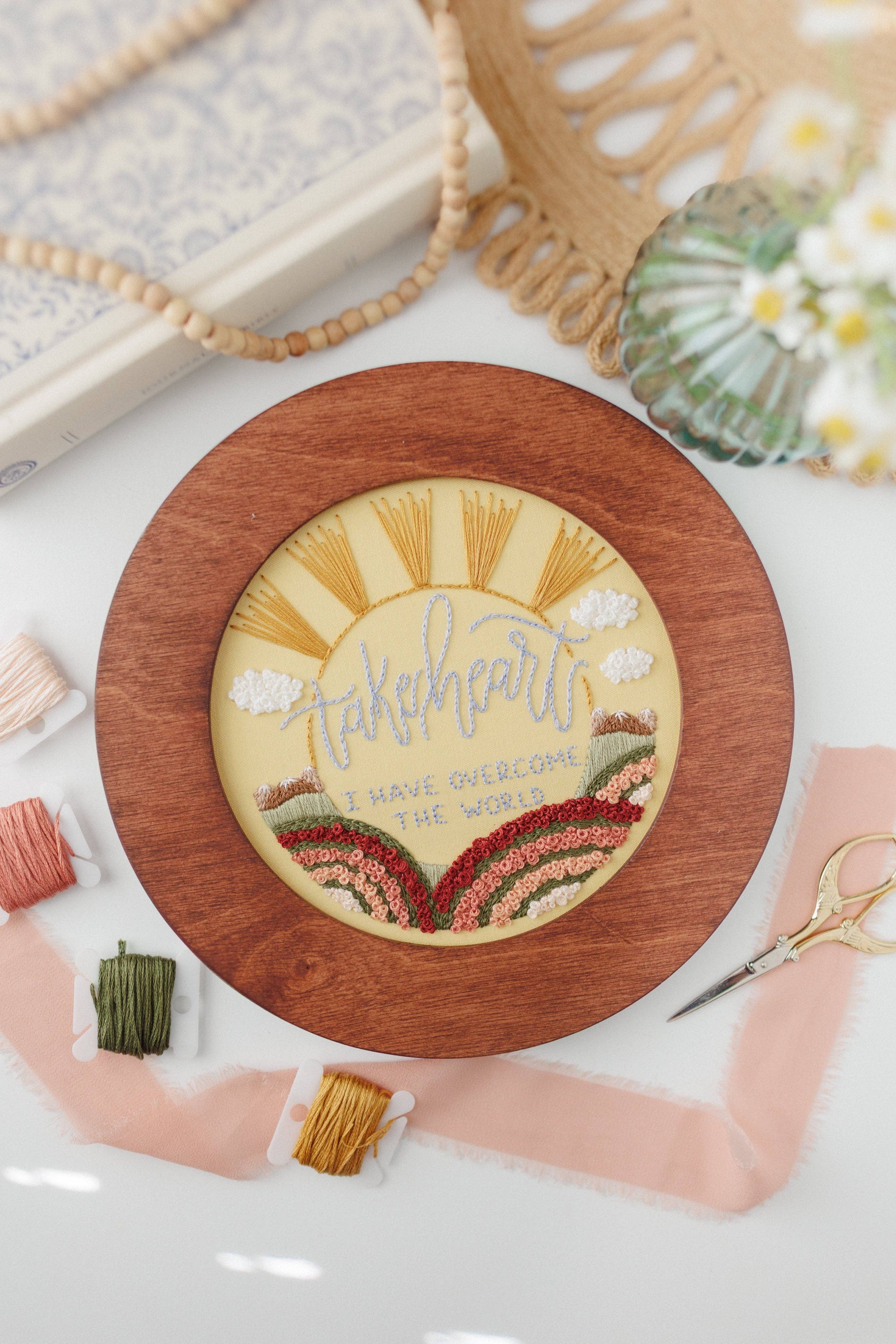 Abide Embroidery Co. - Wholesale Embroidery/Cross Stitch Supplies - “Take Heart, I Have Overcome the World” Embroidery Kit (2026 Easter Stitch-Along)2