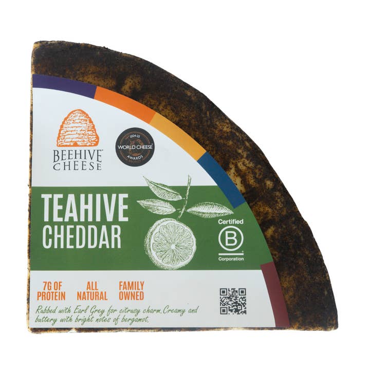 Teahive Earl Grey Rubbed Cheddar 1/5LB Case for wholesale by Beehive Cheese Co. LLC