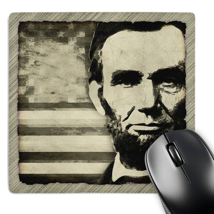 3dRose - Wholesale Mousepad/Trackpad - 3dRose, Abraham Lincoln - President Abraham Lincoln with American flag in sepia tone colors, Mouse Pad