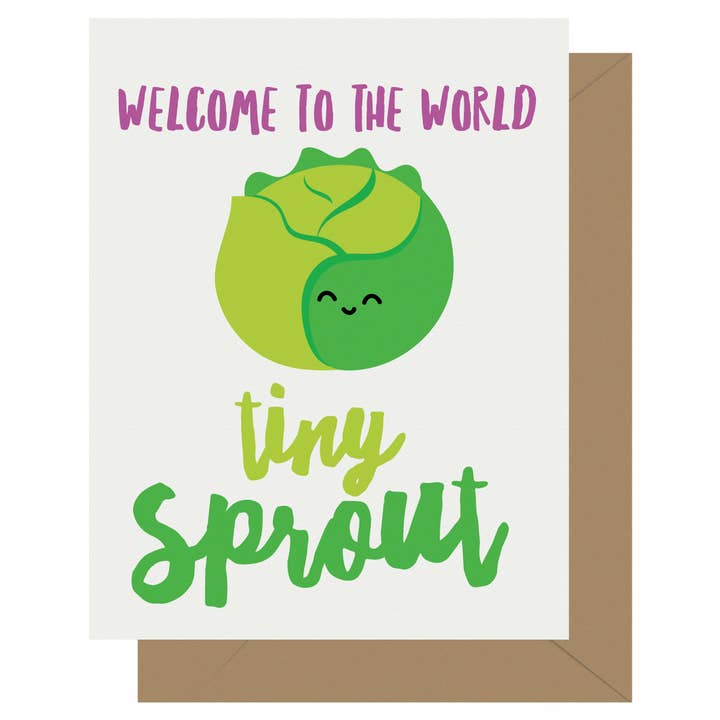 Cutie Kawaii Tiny Sprout Letterpress New Baby Card for wholesale by Letterpress Jess