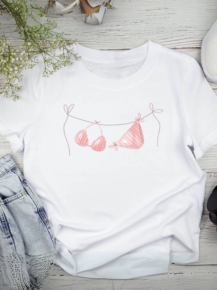 Bikini Bree Graphic T Shirt | Pink Bikini Swimsuit Tee for wholesale by Inked Threads