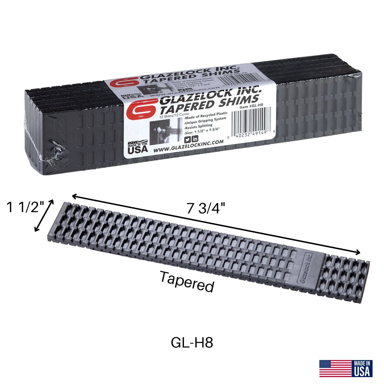 FLI Products - Wholesale Craft Tool - Glazelock GL-H8 Tapered Wedge Shims Black 1-1/2" x 7-3/4"2