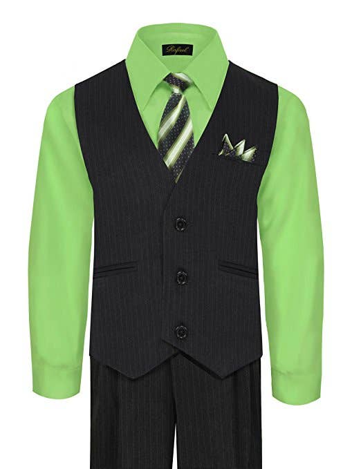 b-one inc - Wholesale Suit Set - Kids - Boys Vest Suit Shirt Tie Pants Pinstripe Size 8-14 RFL-16886