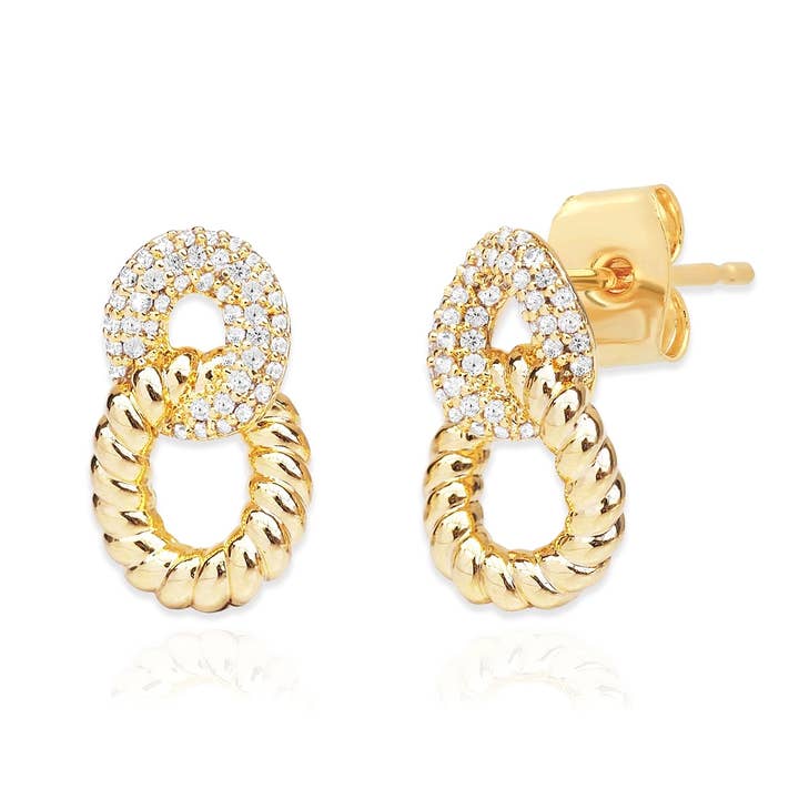 Pave' And Rope Link Gold Studs for wholesale by Tai Jewelry