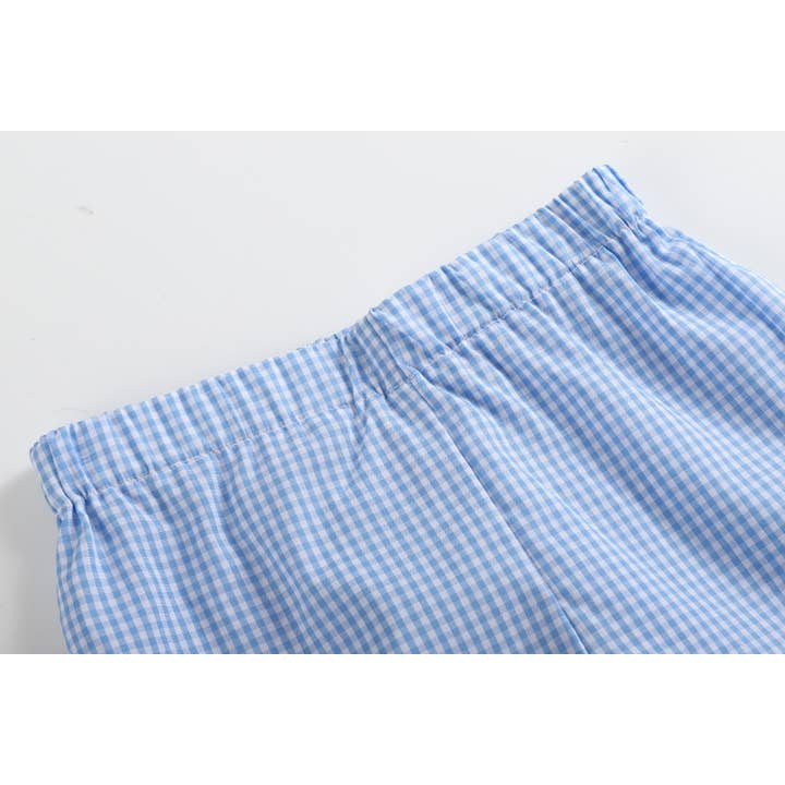 Lil Cactus - Wholesale Top & Short Set - Kids - Blue Gingham Golf Hole Shirt and Shorts Set