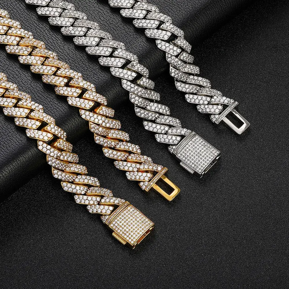 GB Jewelry – wholesale Link & chain necklace – Premium 15mm 18k Gold Diamond Prong Cuban Link Chain4