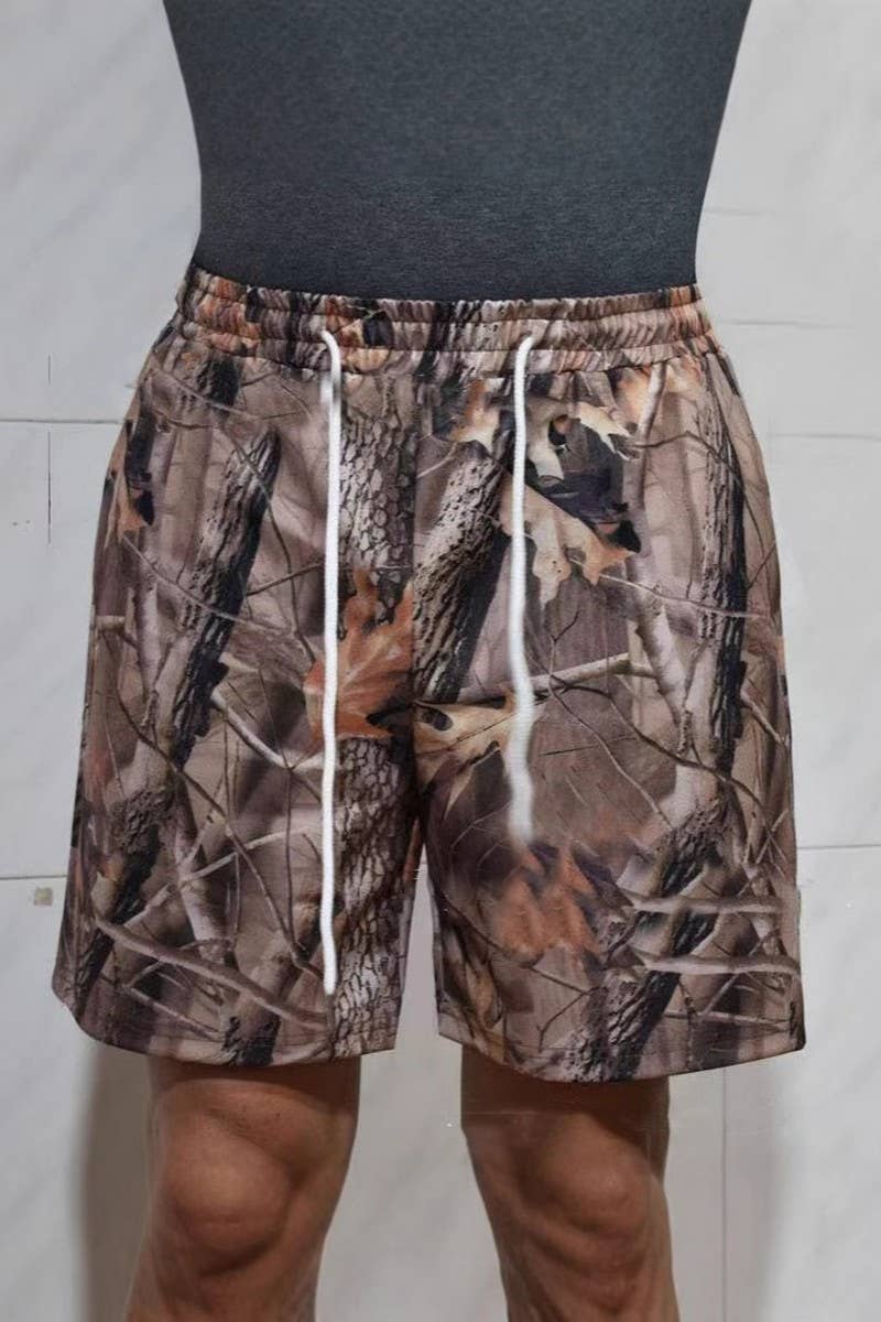 NINEXIS - Wholesale Shorts - Women's - CWBSP0569_LOOSE DRAWSTRING CAMO SHORTS WITH BRANCH PRINT2