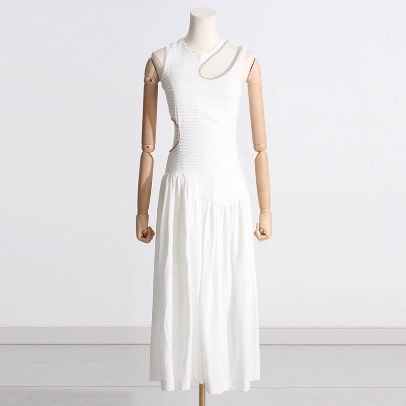 Productseeker - Vendita all'ingrosso Vestito - Donna - DR0137 Spring Elegance: abito sottile e plissettato senza maniche11