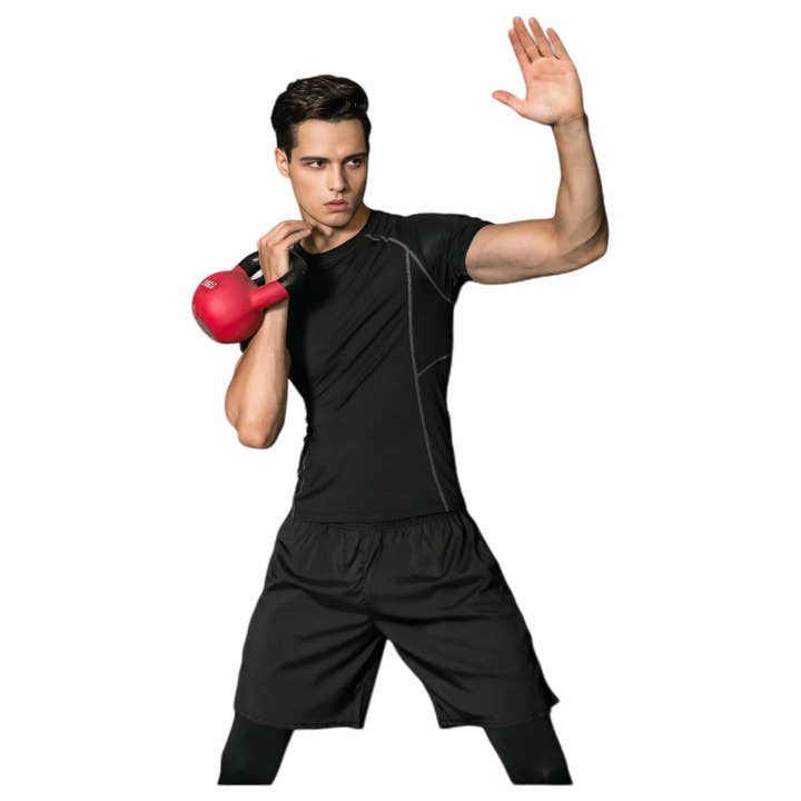 Active by Anna-Kaci - Wholesale Athletic top – men's - Men's Short Sleeve Compression Workout Shirt with Moisture-W8