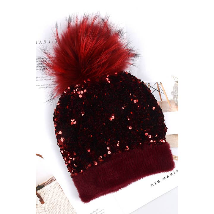 Suzie Q USA - Wholesale Beanie - Women's - Sequins Bling Beanie with Pompom4