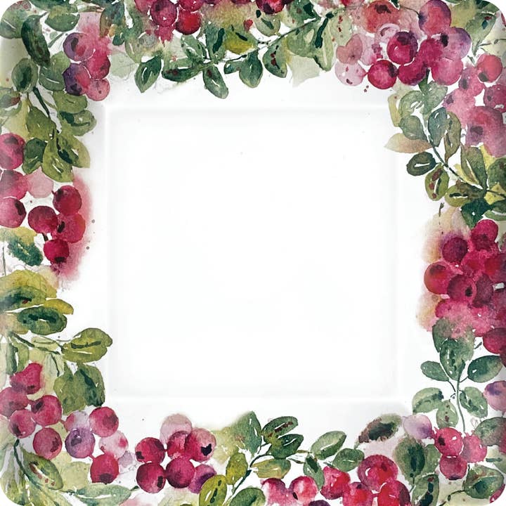 10" Square Paper Plate 8 Count Cranberry Wreath Christmas for wholesale by Boston International