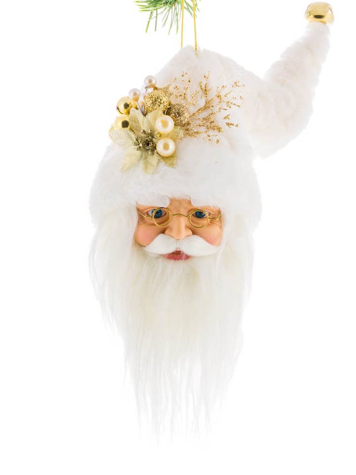 NEW-Ivory/Gold Santa Head Decoration With Ornament Spray for wholesale by Starlight Collection